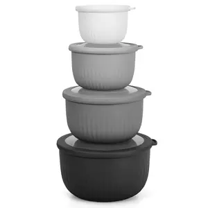 8 Piece Mixing Bowl with Lids Set, Plastic Bowls, Meal Prep Bowl Set, Nesting Mixing Bowls for Space Saving Storage, Ideal for Cooking, Baking, Food Prep, Dishwasher Safe - Deep Bowls