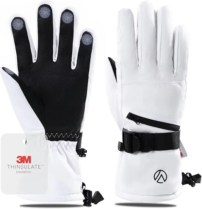 INPAKO Adults' Waterproof Ski Hand Gloves - 3M Thinsulate Insulation, -25°F Thermal, Touchscreen Fingertips, Zipper Pocket, Synthetic, Zippered Pockets, Insulated, Indoor Skiing, Ski Gloves