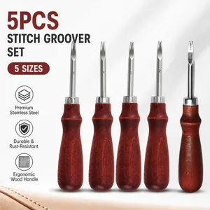 5 Piece Leather Edge Beveler Set – French Wide Mouth Skiving Tool, Wooden Handle Trimmer for Leathercraft, Five Sizes (0.8,1,1.2,1.4,1.6mm) – Smooth & Precise, Great for DIY, Repair, Belts, Bags