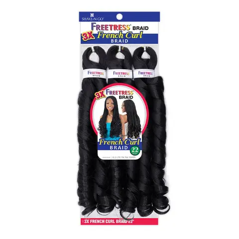 FreeTress Crochet Hair Extensions - 3X 22" French Curl Styled Piece with Braided Hair Texture, Bouncy Synthetic Curled Extensions & Pieces, Curled Hair Extensions