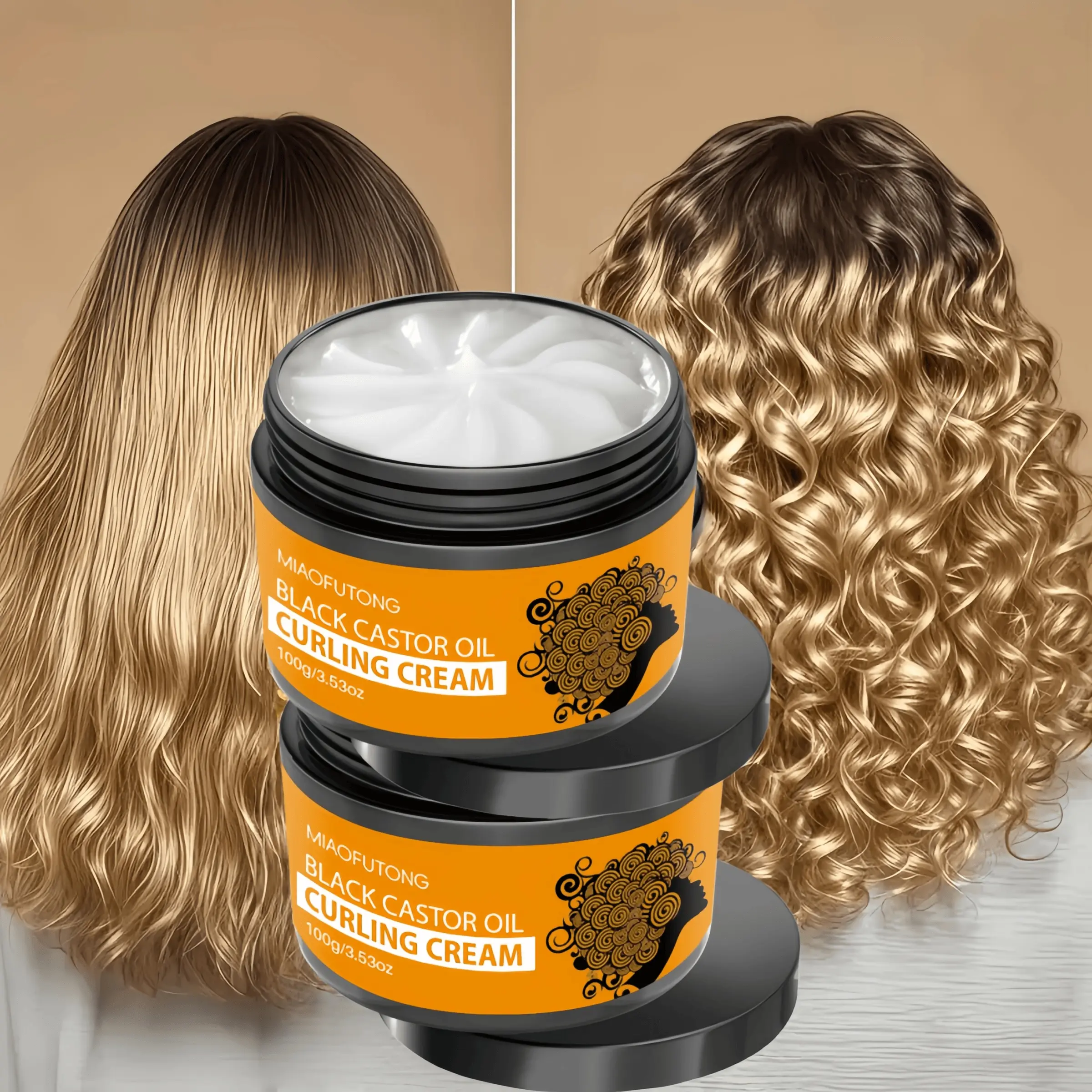 Black Castor Oil Curling Cream Balm, Haircare Curl-Defining Styling Cream with Avocado Oil & Coconut Oil, Moisturizing Hydrating Anti-Frizz Hair Gel for All Hairstyles & Unisex Use Hair Products