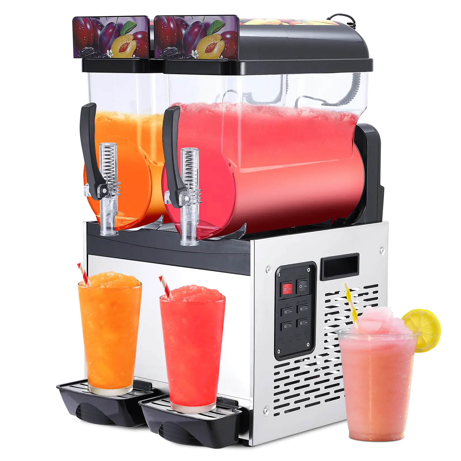 Commercial Margarita Machine, 15L*2 Tanks Frozen Slushie Machine, 700W 110v Stainless Steel Cocktail Maker Machine With Self-Cleaning Mode, Frozen Drink Maker Smoothie Machine for Home Bar Restaurant