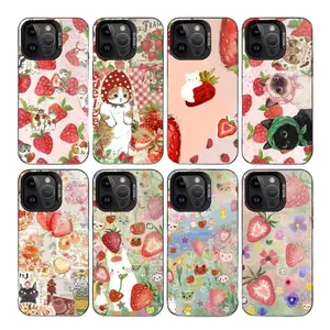 Strawberry Mofusand Cat Cute Phone Cases For iPhone 17 Promax Pro Air 16 Plus 15 14 13 12 11 Black Matte Shockproof Cover