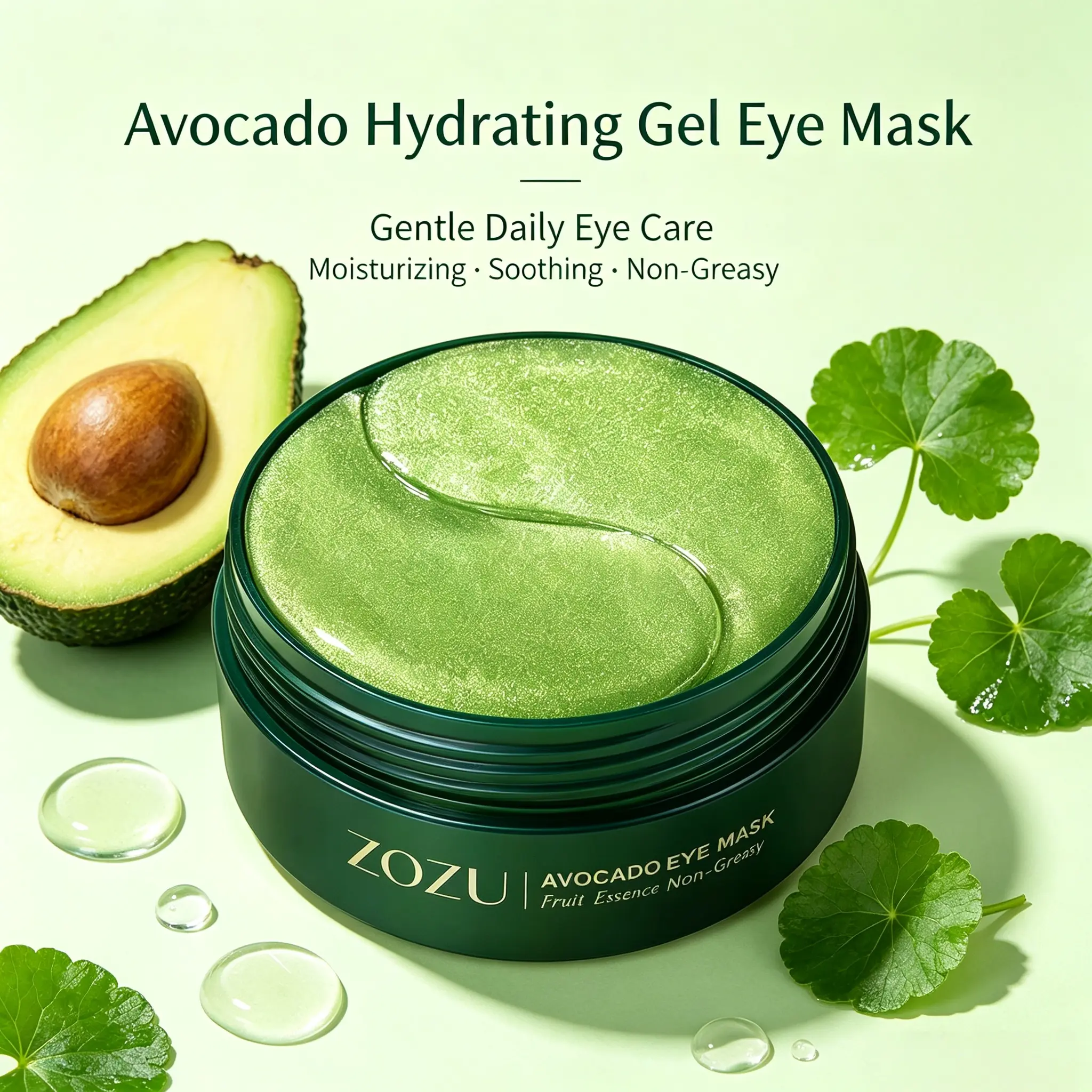 ZOZU Avocado Hydrating Gel Eye Mask - Gentle Plant Extract Under Eye Patches with Moisture for Daily Dry Skin Care