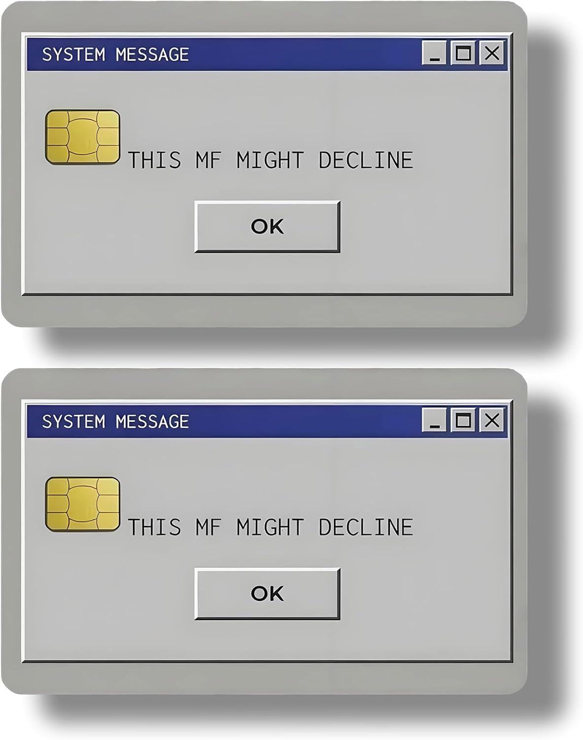 Funny Credit Card Skin Sticker, System Error Message Design, Waterproof Vinyl Card Cover, Protective Decal for Debit & Credit Cards, 2-Pack