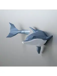 3D DIY Paper Model Dolphin Figurine, papercraft DIY, Low-Poly Foldable Design, Handcrafted Paper Art, for Home Decor, Party, for Various Occasions Including Christmas, Halloween, Easter, Thanksgiving, Valentine'S Day, Hanging Hangable Ornaments Set