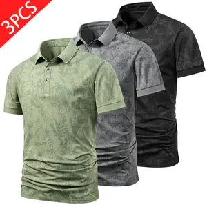 3 Pack Men's Camo Print Polo Shirts, Quick Dry Moisture Wicking Breathable Performance Polos, Lightweight Short Sleeve Golf Tops for Casual, Work & Outdoor Activities,Men's Versatile Polo Shirts,