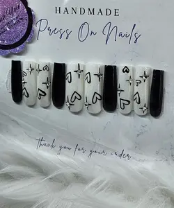 Press On Nails by Jan - Beautiful XL Black/White Square Nail Tips for Elegant Nail Art and Care - Easy Customization for Any Shape or Size