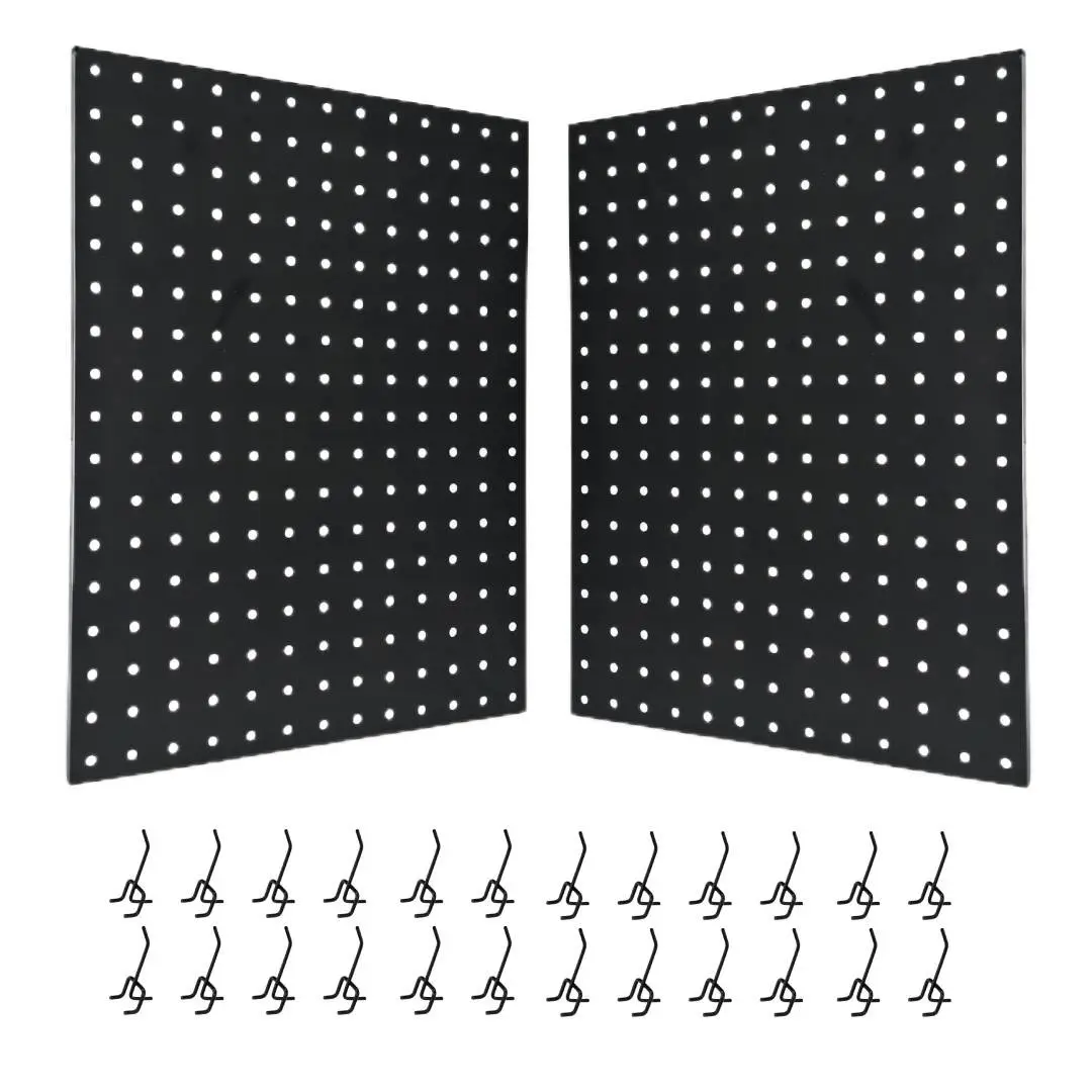 Metal Hole Board Display Storage Rack, 2-Piece Retail Showcase Stand with 24 Hooks, Adjustable Wall-Mounted Merchandise Display Board, Adjustable Metal Racks
