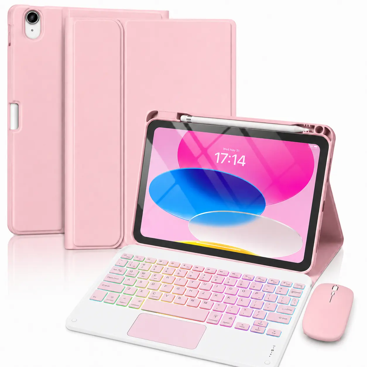 Leather Tablet Keyboard Case Accessories for iPad 11th/10th Gen (A16) Folio, 7-Color Backlit Touchpad Keyboard, Wireless Light-Up Mouse, Stylus, Magnetic Wireless Detachable, Lightweight, Pencil Holder, Fits iOS Devices, Covers