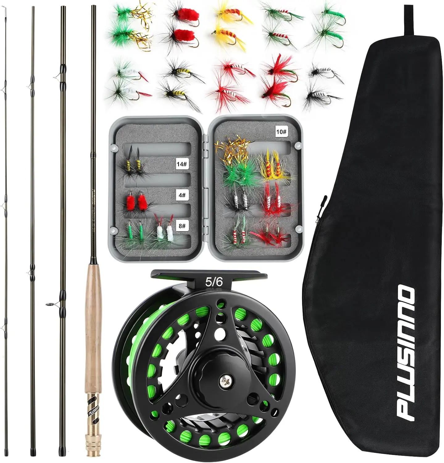 Fly Fishing Rod and Reel Combo, 4 Piece Lightweight Ultra-Portable Graphite Fly Rod 5/6 Complete Starter Package with Carrier Bag