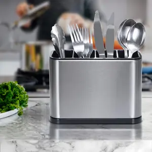 Silverware Organizer,Kitchen Utensil Holder For Counter,Stainless Steel Caddy,4 Compartments Organizer,Capacity Flatware Spoon Fork Tool Cutlery Holder（Silvery）