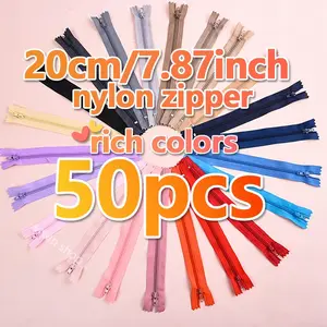 Multiple Nylon Zippers, 7.87 Inch Durable Closed Pocket Zips, Ideal for Sewing, Clothing, Wallet Repair, 20/50 Pack