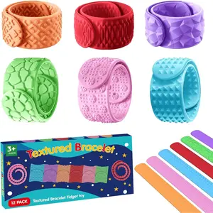 12PC Textured Silicone Sensory Slap Bracelets Fidget Toys for Autism, Anxiety & Stress Relief, Ideal for Kids Teens Adults Classroom Rewards Party Special Needs Gifts