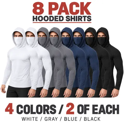 Men's 8-Piece Lightweight Work Hoodies with Built-In Face Cover, Long Sleeves for Construction, Yard Work and Landscaping