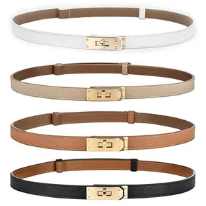 Womens Skinny PU Leather Belt Adjustable Metal Turn-Lock Buckle for Dress Jeans
