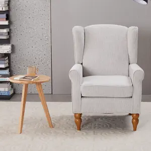 Coffee Table & Armchair Set,  Vintage Luxury Style,  a high-back comfortable reading chair (beige) & a solid wood coffee table (Natural Wood) ,  suitable for living rooms and bedroom relaxation areas.