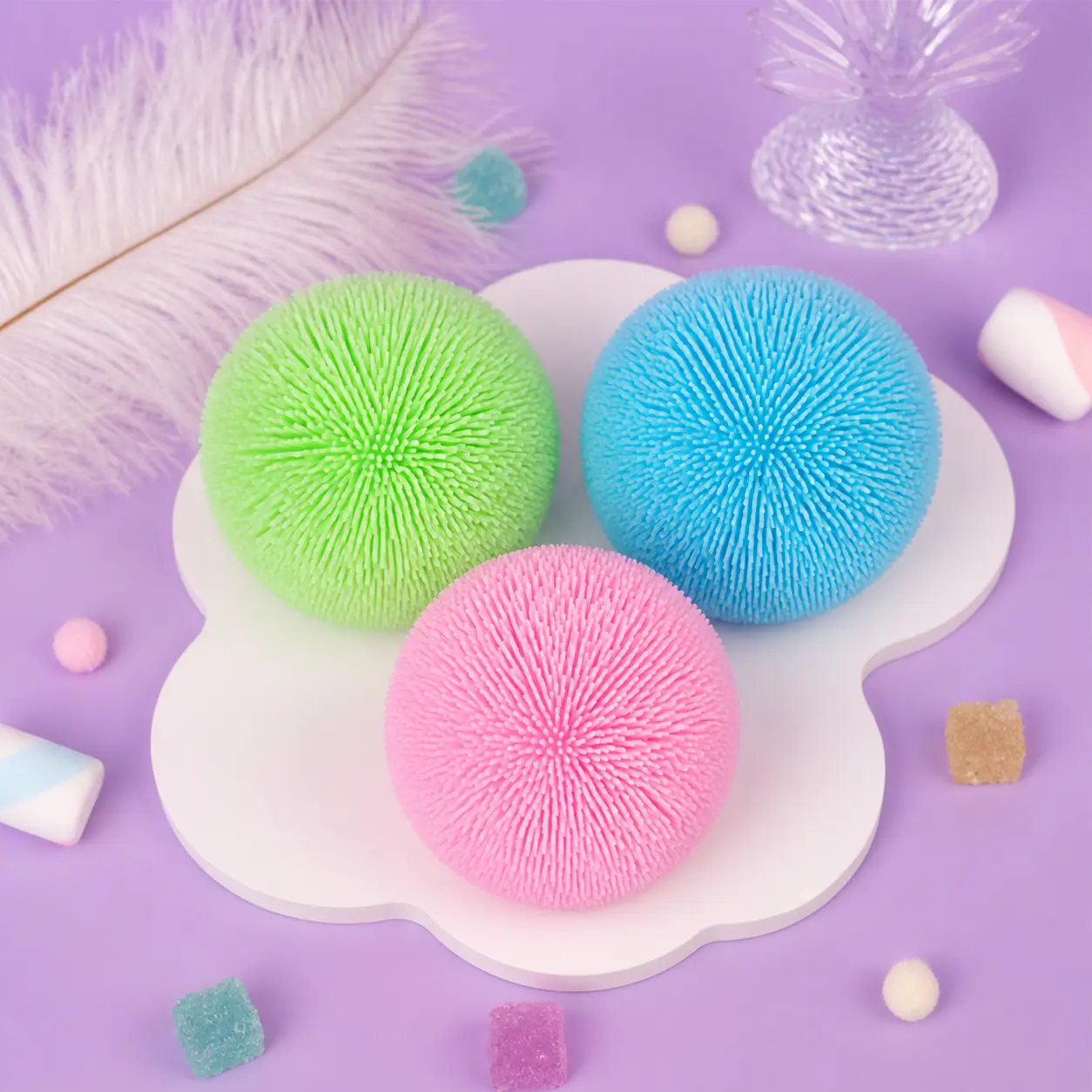 Pawtoto Jumbo Rubber Sea Urchin Ball - Handmade-Look Squishies with Icy Slush Sound, Unisex Summer Vibe Fidget Toy for Everyday Stress Relief (Above 12), Sensory Stress Balls, Relaxation