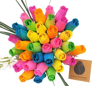 6 Color Spring Wooden Rose Flower Bouquet