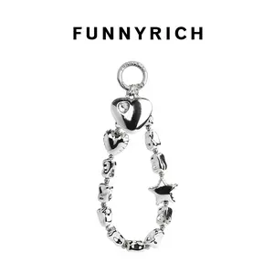 Handmade Silver Heart Star Phone Chain by FUNNYRICH | Chunky Irregular Metal Beaded Design | Edgy Y2K Punk Aesthetic Phone Accessory for iPhone/Android | Bold Silver Tone to Elevate Your Device Style!  #FUNNYRICH #PhoneChain