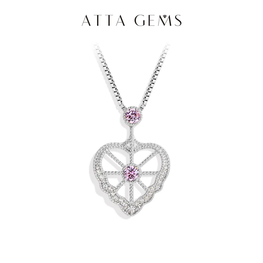 ATTAGEMS Classic Lab-Created Moissanite-Pink CZ Pendant Necklace with Silver Chain, Female Adults' Daily Jewelry, Birthday-Engagement Gift, N055 Code summerwins, Necklace Pendant, Sliver, Lab Gemstones, Classic Design, Synthetic/Simulated Coloured Gemston