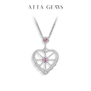 ATTAGEMS Classic Lab-Created Moissnite&Pink Cz Necklace Pendant and Silver Chain Jewelry Daily Accessories Engagement Gift for Women N055