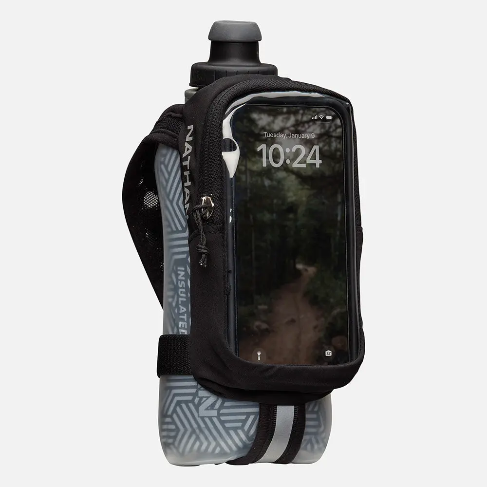 NATHAN SpeedDraw 2 View Insulated Flask 18oz Portable Tumbler with Clearview Touchscreen Phone Holder Double-Wall Insulated Water Bottle for On-the-Go Hydration