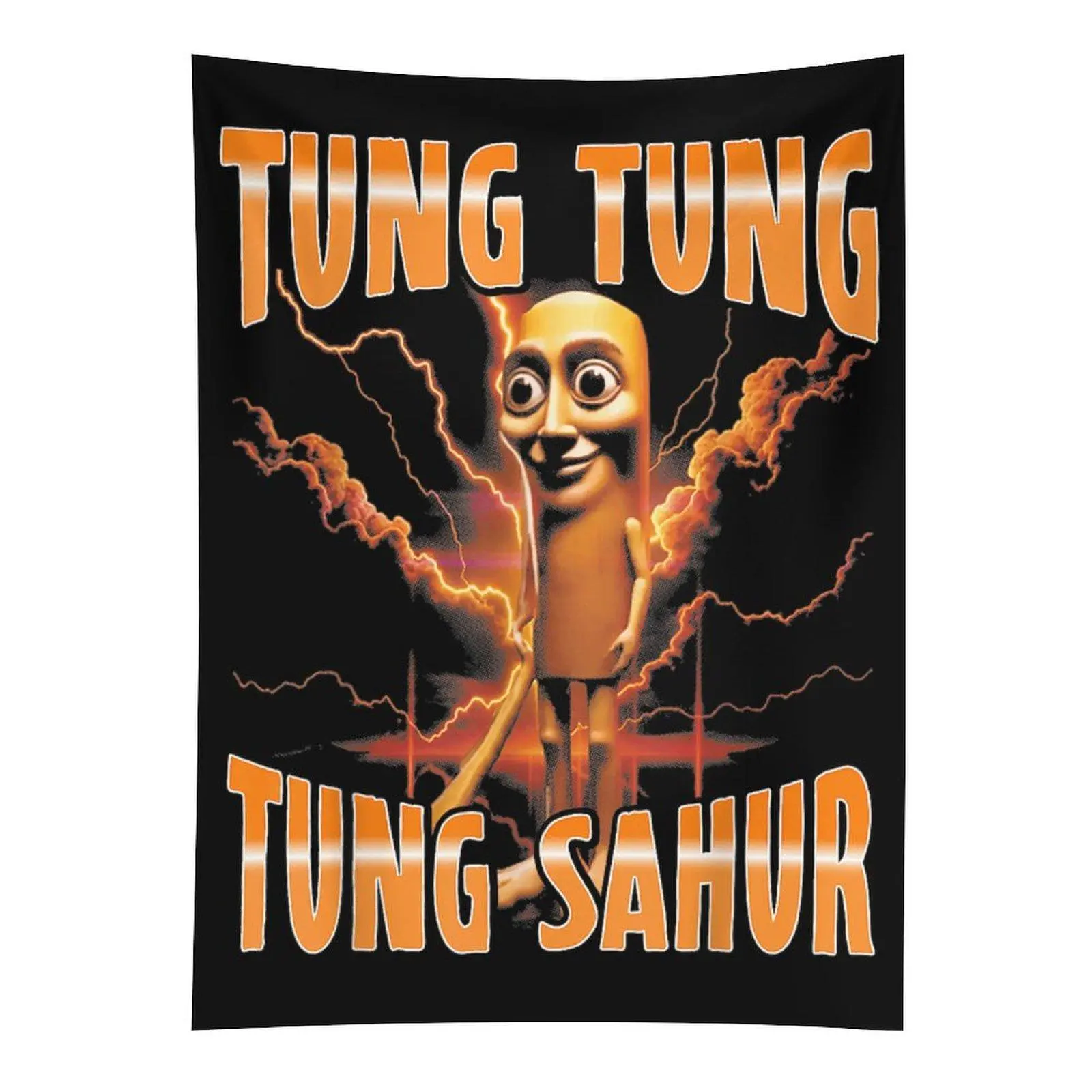 Tung Tung Tung Sahur Brainrot Wall Tapestry, Surreal Italian Meme Wall Hanging, Gen Z Dorm Decor