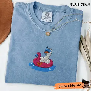 EMBROIDERED Comfort Colors Summer Goose Embroidery TShirt, Minimal Embroidered Tee