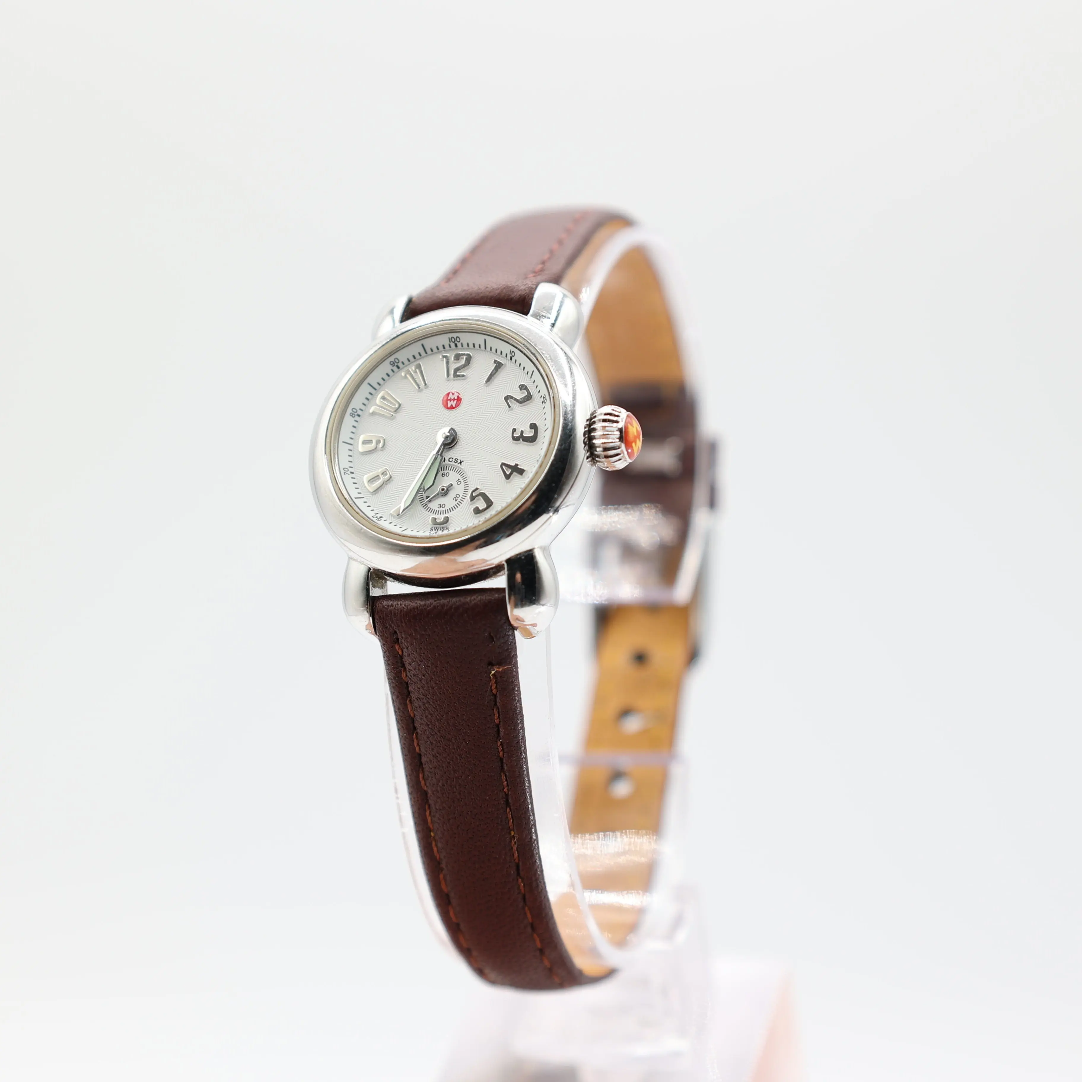 Michele Mini CSX Stainless Steel Swiss Brown Genuine Leather Watch