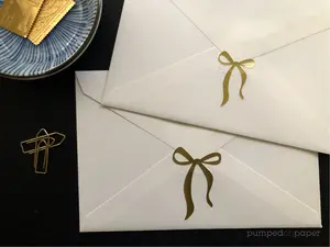 Pumped On Paper Gold Bow Stickers, Cute Planner Stickers, Gold Labels for Wedding Invitations, Scrapbooking, Packaging, Stationery, Envelope Seals