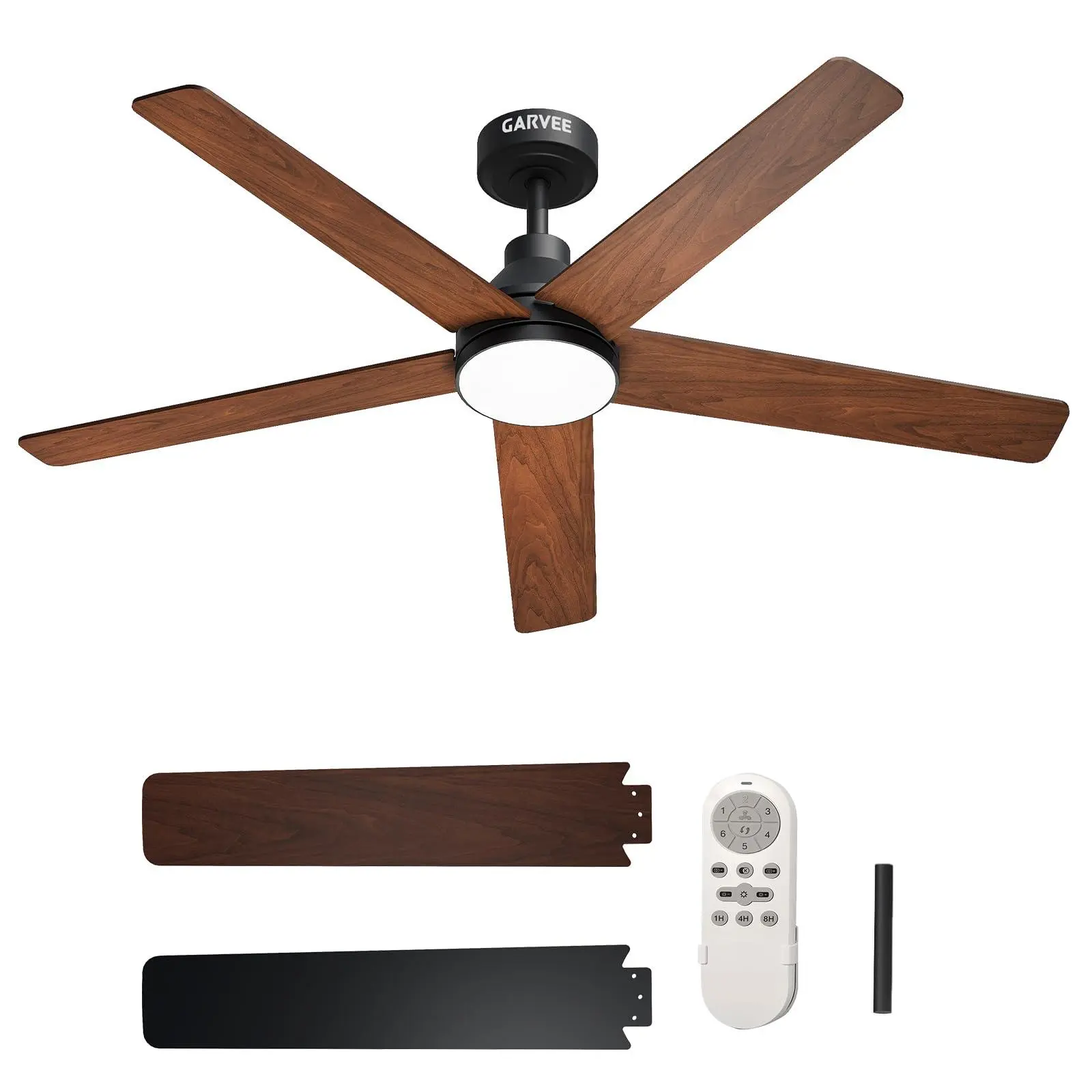 52 Inch Ceiling Fan with Light, MDF Wood Blades DC Reversible Motor Quiet Ceiling Fan with Lights and Remote, 24W LED Dimmable 3CCT 6 Speeds for Living Room Bedroom Indoor Large Room