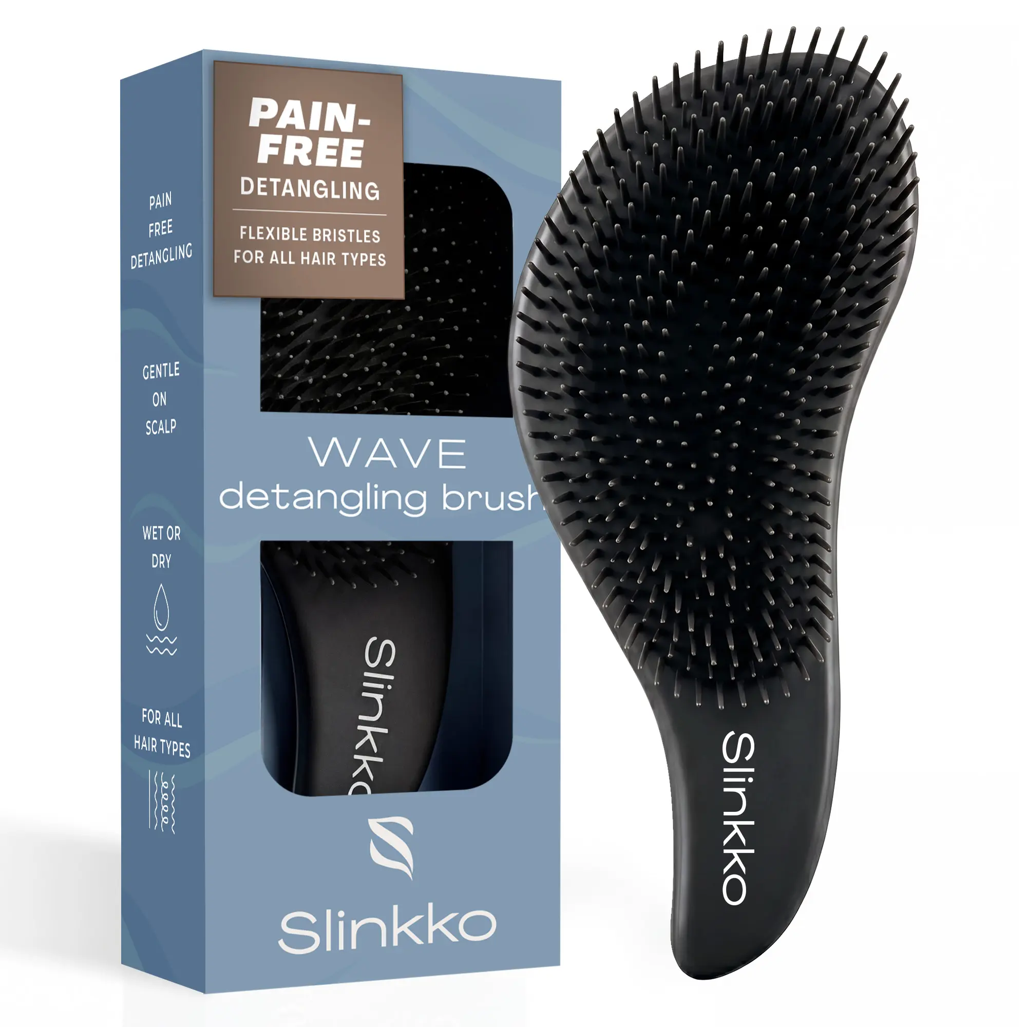 Slinkko Wave Detangler Brush, Curly Hair Brush for Women, Men & Kids, Wet & Dry Detangling Hair Brush for Curly, Thick, Fine & Wavy Hair, Anti Breakage, Pain Free