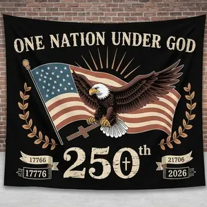 1 PC 2D Flat Banner Backdrop American Flag Eagle "One Nation Under God" Theme Patriotic Photography Background For Party Decor