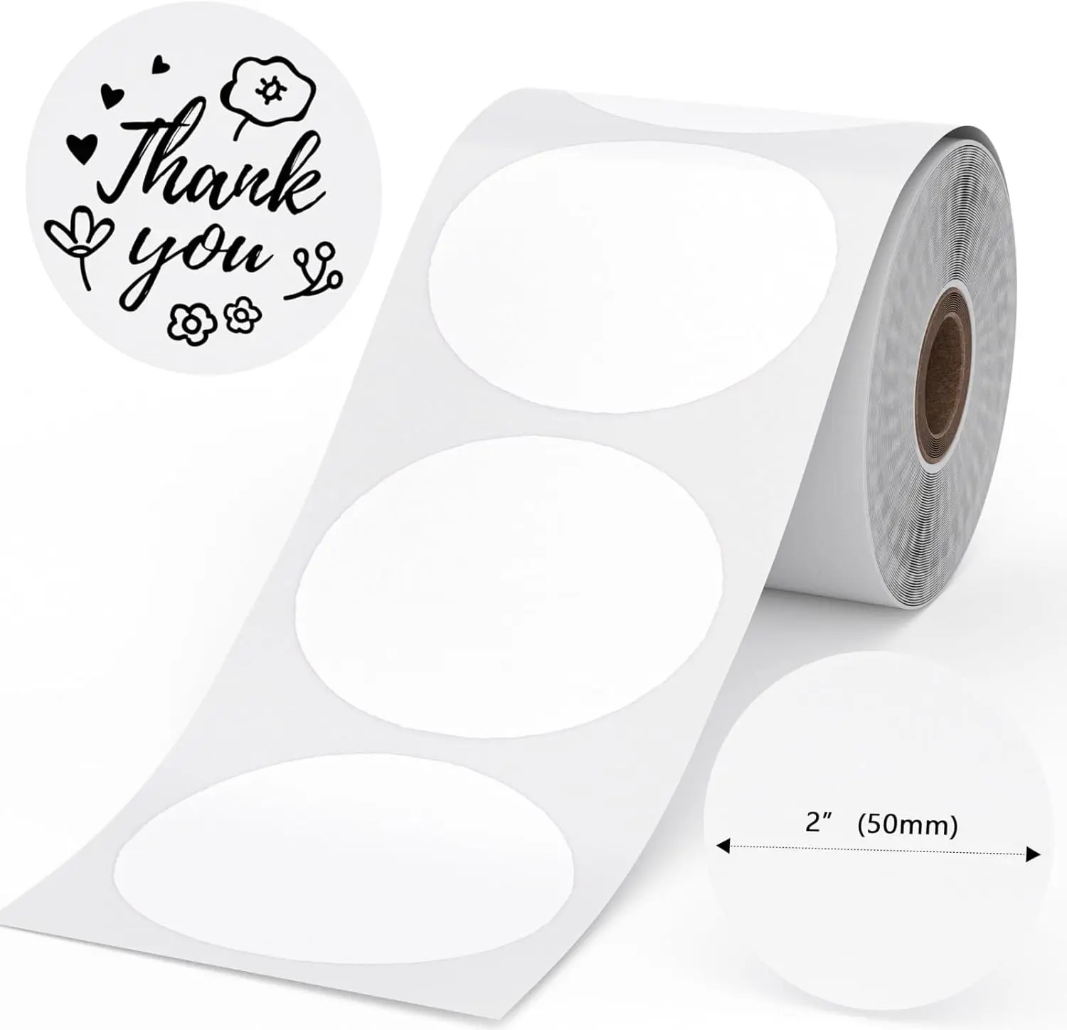 9pcs  2" White Round Label Stickers Roll for 4X6 Thermal Label Printer for Small Business Supplies - Commercial Grade Thermal Labels for Custom Stickers Personalized & Business Logo - 140pcs / Roll