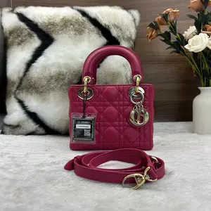Pre-owned Dior Mini "3 Compartment" Lady Handbag/Shoulder Bag in Rose Pink Lambskin with Gold Hardware 866
