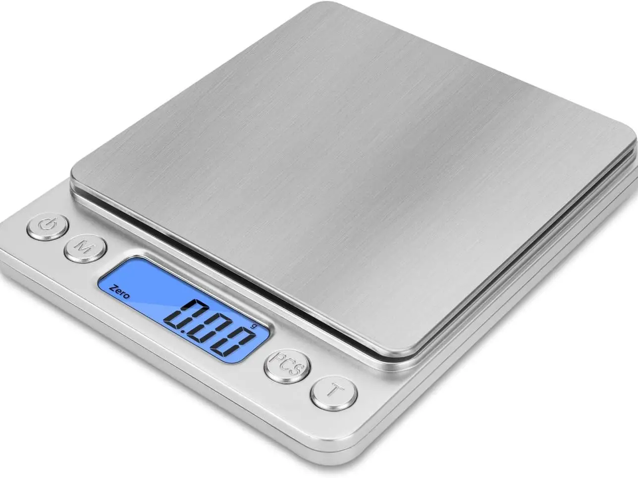 Small Digital Scale,3kg/0.1g,Kitchen Scale,Food Scale,with Blue Backlit LCD Display, 6 Units, Auto Off, Tare, PCS Function, Stainless Steel, Battery I