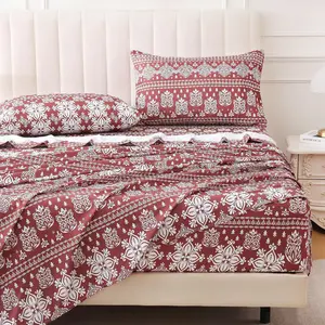 Size Paisley Printed Sheet Set,4 Pieces Boho Style Breathable Soft Microfiber Bedsheets, Anti Pilling Deep Pockets Easy Care Bed Sheets, Red
