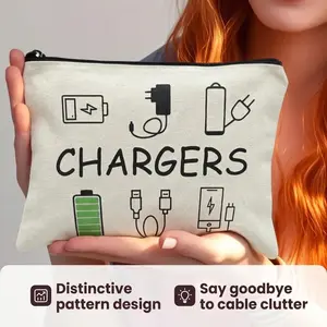 Charger Pattern Storage Bag, Warning Pattern Reminder, Avoid Forgetting, Unisex Data Cable Organizer, Multi-Functional Miscellaneous Holder, Organizer Pouch