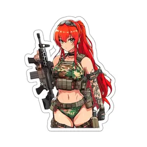 Military Stickers, Anime Waifu Ginger 2 Girl Model Rifle Gun Shooter Soldier