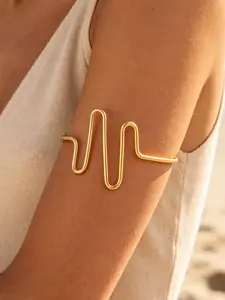Boho Heartbeat Ecg Line Arm Band, Adjustable Silver Color Women's Upper Arm Bracelet, Beach Vacation Style Jewelry