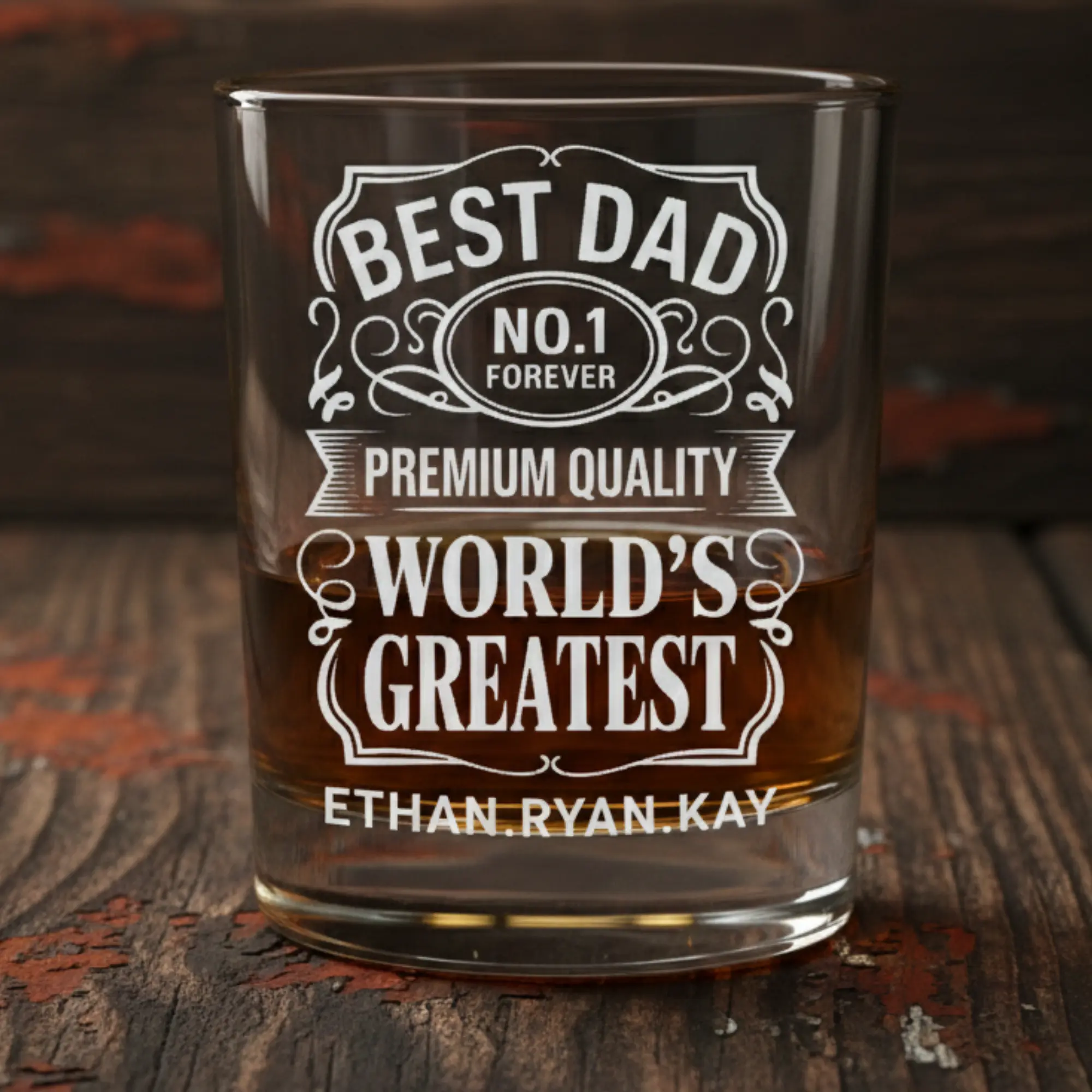 Best Dad No.1 Forever Personalized Whiskey Glass | World’s Greatest Dad Laser Engraved Old Fashioned Glass | Custom Name Father’s Day Gift