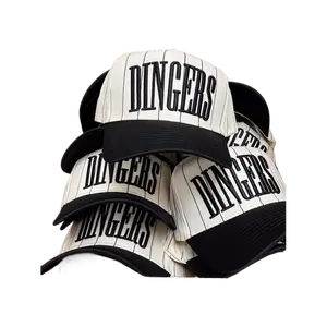 Dingers Navy Striped Vintage Trucker Hat Flatbill Snapback Cap for Baseball Season Adjustable Snapback Design Fashionable trend baseball cap Valentine's Day edition in two colors - black - blue