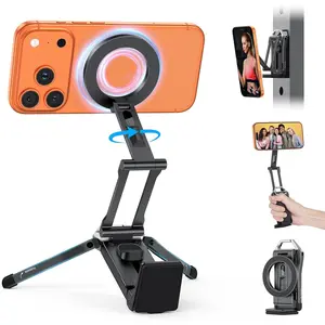 TP02 360 ° Rotating for MagSafe Tripod, Adjustable Aluminum Magnetic Phone Tripod for iPhone 17/16/15/14 Pro Max Air, Foldable Cell Phone Stand Fits Vlog, Gym, Travel Essentials Accessories