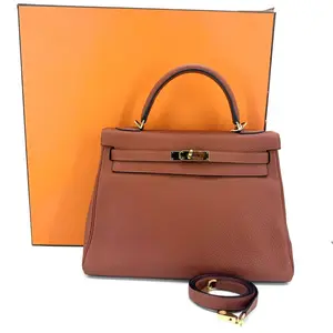 Pre-owned HERMÈS Leather Shoulder Bags Kelly 32 Handbag PotironTogo with Gold Hardware