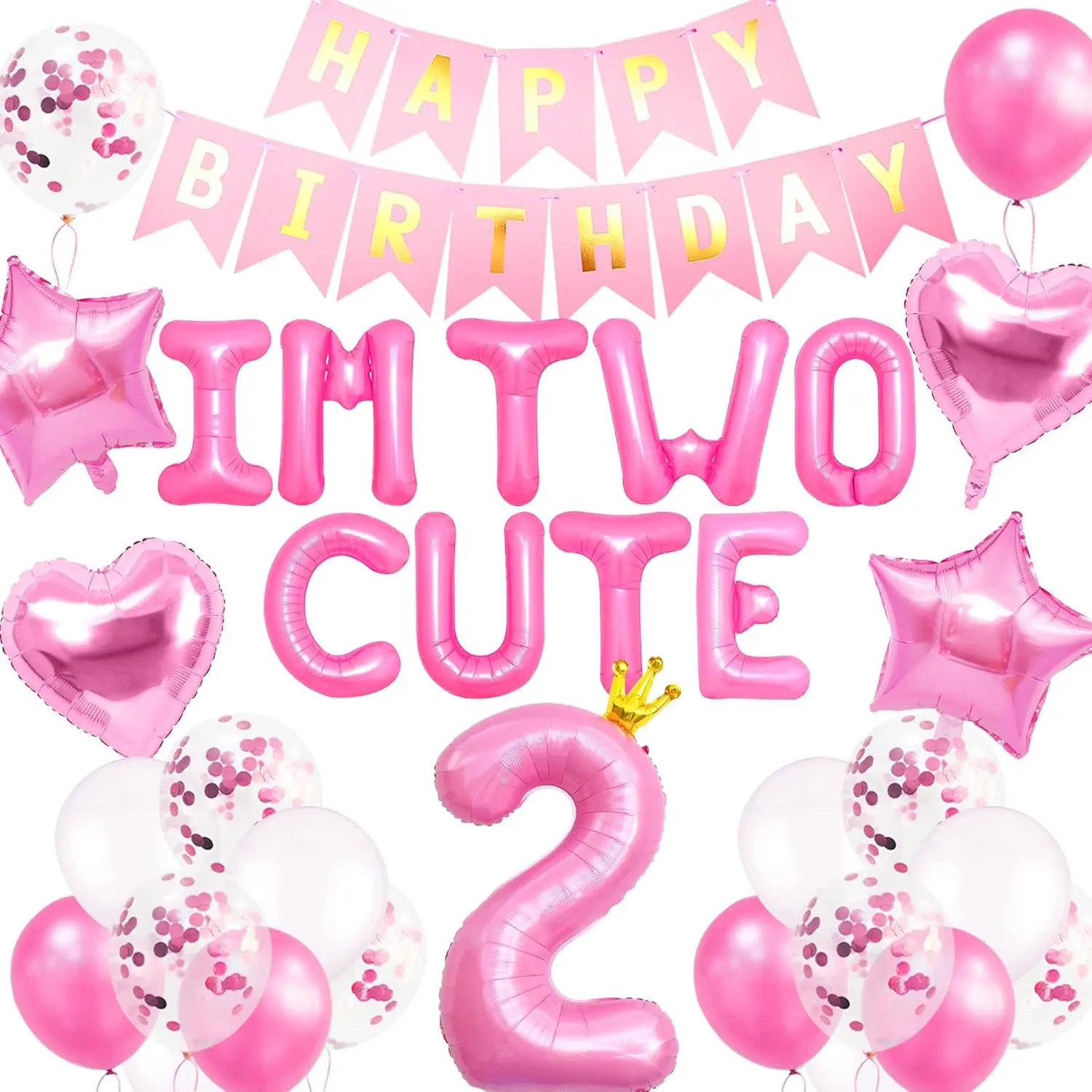41 count Im Two Cute Birthday Decoration Girl Im Two Cute Balloon  Number 2 Balloons Girl 2nd Birthday Decoration