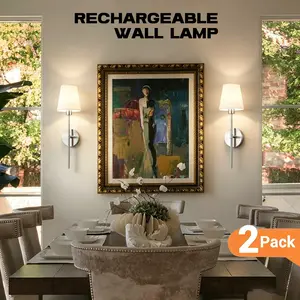 2 Pieces Silver Fabric Wall Lamps, RGB Rechargeable Bulbs, Two Installation Options (Adhesive or Drilling), 2000mAh Battery, For Dining Tables, Living Rooms, Bedrooms, and Backdrop Walls, Indoor Decorative Lighting