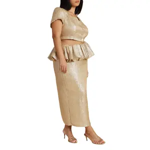 ELOQUII Women's Plus Size Metallic Skirt With Bubble Peplum