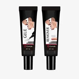 Curvlife Newly Upgraded Quick Drying 10g Semi Solid Nail Glue with 10ml Remover for Press On Nails Tips No Need for UV Lamp Long Lasting Fake Acrylic Nails Kit Glue Gel