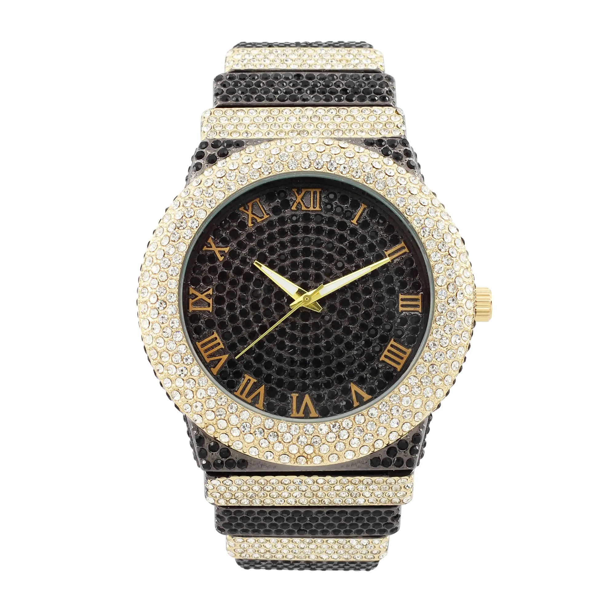 ST10626 Men's Wristwatch with Iced Out Crystal Diamonds Ultra-Luxurious Design Sparkling Dial Roman Numerals Premium Metal Quartz Movement Secure Clasp Watch Luxury Elegant